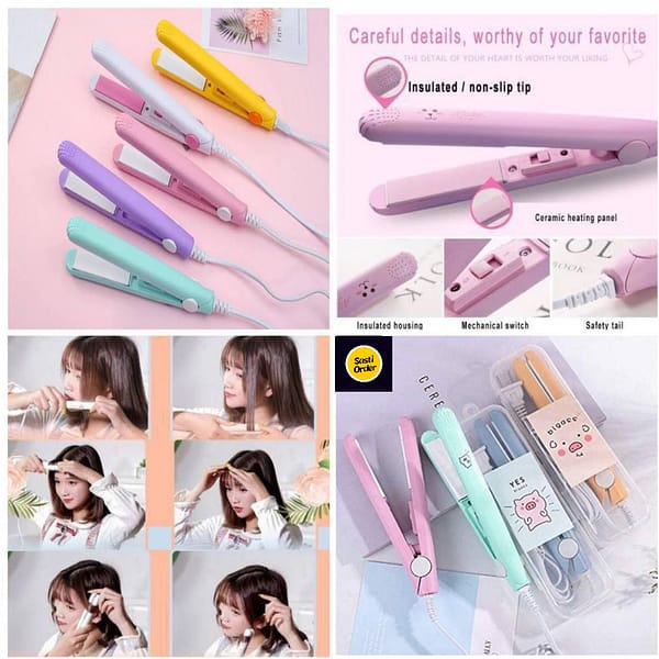 Mini Hair Straightener in a stylish design, showcasing its compact size and ceramic plates for sleek hair styling.