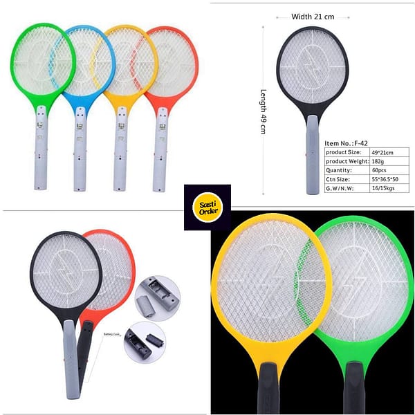 Electric Mosquito Racket Bat with a lightweight design and protective mesh, ideal for zapping mosquitoes and flies indoors and outdoors.
