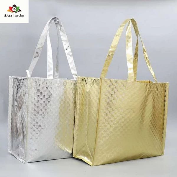 A set of Perfect Diwali Goody Bags featuring vibrant colors and traditional patterns. Each bag is filled with an assortment of festive treats, including sweets, snacks, and dried fruits, alongside decorative items like candles or festive decorations. The eco-friendly bags are ideal for gifting during Diwali celebrations, showcasing the spirit of the festival and spreading joy to friends and family.