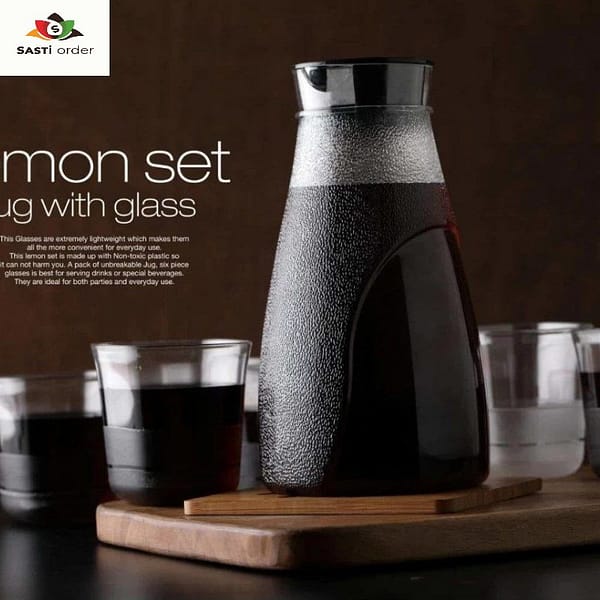 Stylish Jug & Glass Combo Set featuring an elegant glass jug with matching glasses for serving beverages.