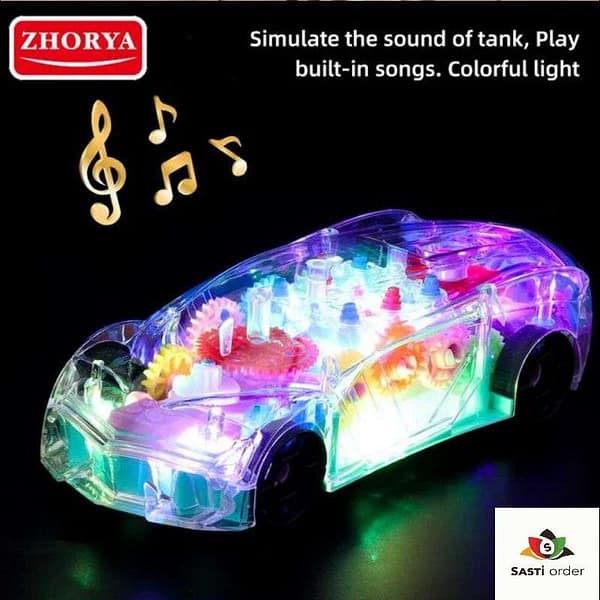 Musical LED Racing Car with bright flashing lights and fun music, designed for fast-paced racing and interactive play for kids.
