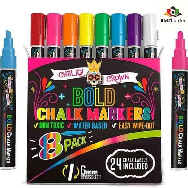 Set of 8 vibrant neon pens arranged in a circle, showcasing their bold colors.