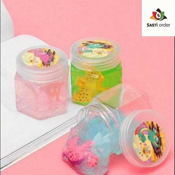 Colorful Unicorn Crystal Clay Slime Toy with glitter, perfect for kids' creative and sensory play.