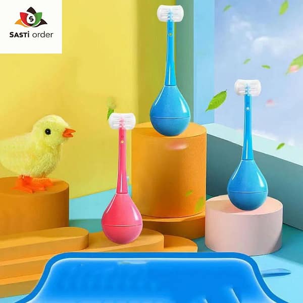 Children's Tumbler Three-Sided Toothbrush featuring a fun design and ergonomic grip, perfect for effective and enjoyable brushing for kids.