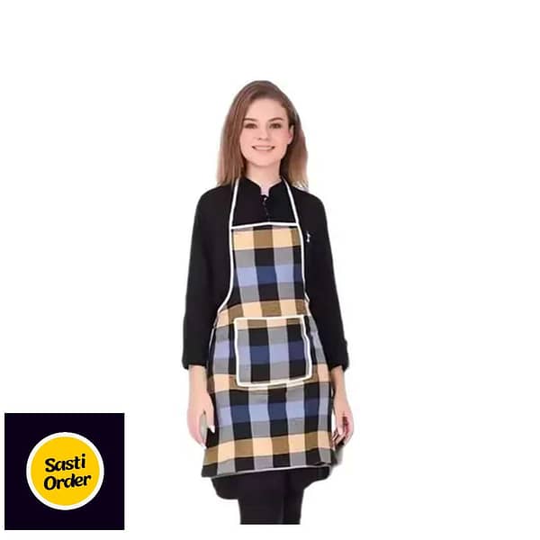 Unisex Waterproof Kitchen Apron displayed in a modern kitchen, featuring adjustable straps, multiple pockets, and a vibrant color design, suitable for both men and women.