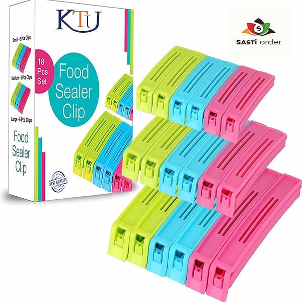18-Piece Sealer Set with colorful, durable clips for sealing bags and keeping food fresh.
