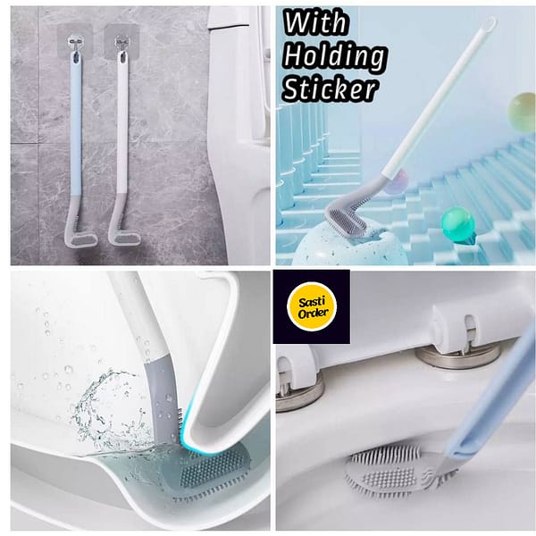 Golf Shape Toilet Brush with golf club handle and round brush head in matching holder for stylish bathroom cleaning