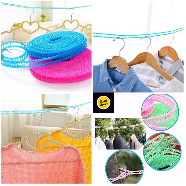5MTR Clothes Hanging Windproof Rope displayed outdoors, securely holding clothes while preventing them from blowing away in the wind.