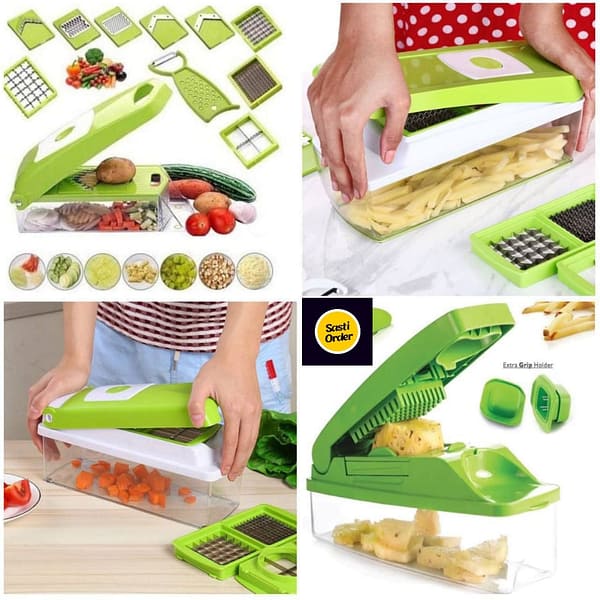 AK Ultimate 12 in 1 Multi-Purpose Vegetable and Fruit Chopper, Fruit Grater, Slicer Dicer, Chipper, Peeler | Hand Chopper, Cutter (Multicolor) Easy Cutting of Fruits Vegetables Chopper