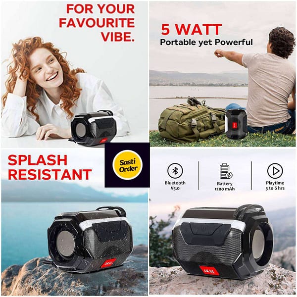 Compact portable wireless Bluetooth speaker with robust sound quality, designed for easy mobility and outdoor use.
