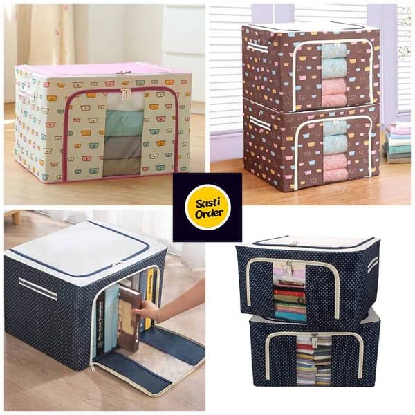 Large 66-liter storage bag with durable fabric, reinforced handles, and a zippered top, ideal for storing bulky items like blankets and clothing. The bag is foldable for convenient storage when not in use.