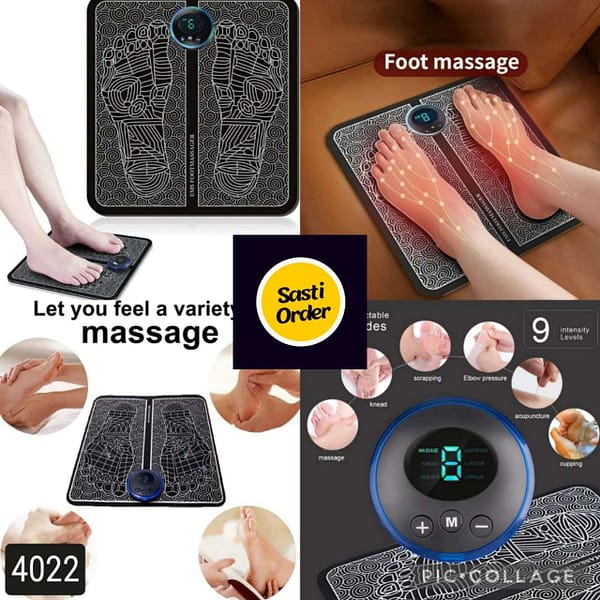 Image of the foot massager in use: "Person relaxing with their feet in the Foot Massager, enjoying a soothing massage at home
