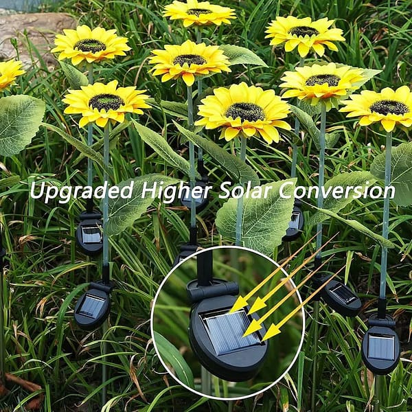 Sunflower Shape Solar Powered LED Light, designed to illuminate outdoor spaces with a whimsical sunflower design.