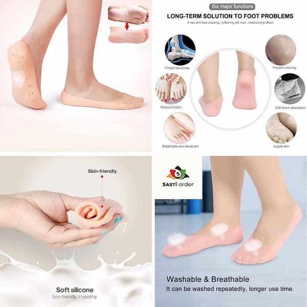 Anti Crack Heel Full Length Socks designed for moisturizing and comfort, featuring a snug fit and anti-slip grip to prevent dry, cracked heels.