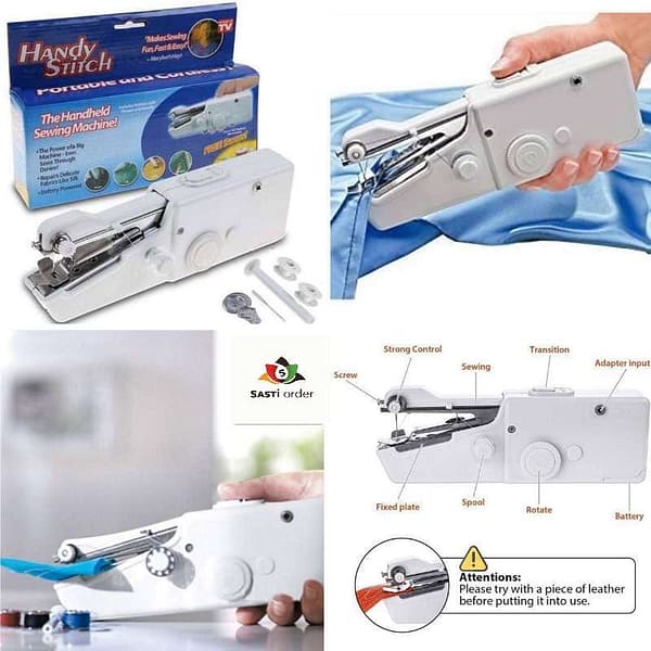 "Handheld sewing machine, compact and portable for quick stitching and repairs."