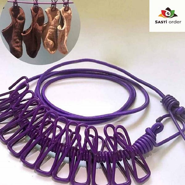 "Outdoor Camping Elastic Clothesline Rope with hooks on both ends, designed for drying clothes and hanging gear, featuring a durable and weather-resistant construction."