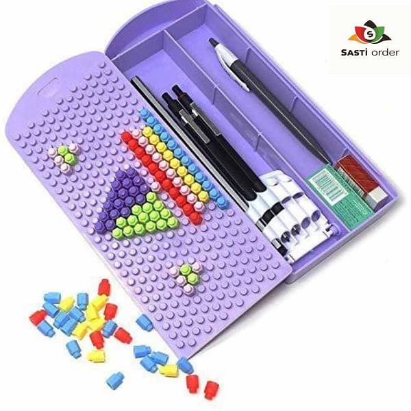 "Colorful Puzzle Pencil Box with creative design, perfect for organizing pencils, pens, and stationery items. Ideal for students, kids, and artists."