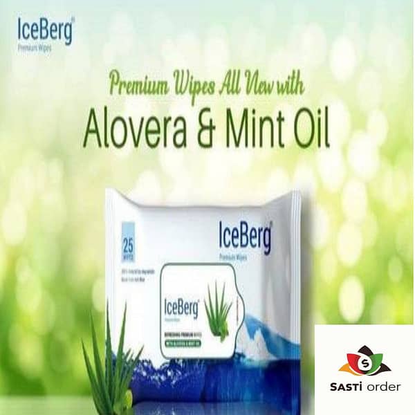 "Iceberg Spunlace Face Wet Wipes in a resealable pack, designed for gentle cleansing and moisturizing all skin types, effectively removing dirt and makeup."