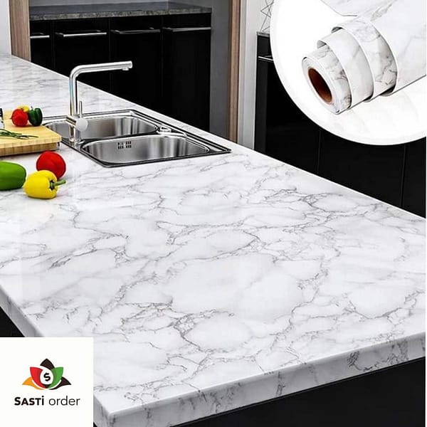 Waterproof oil proof marble sticker designed for stylish and elegant home decor, featuring a realistic marble pattern.