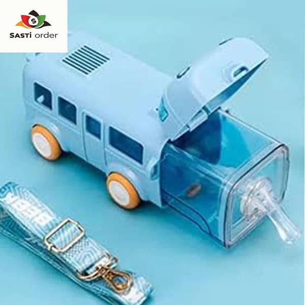 Baby bus shape children water cup with ergonomic handles and a colorful, playful design for kids.