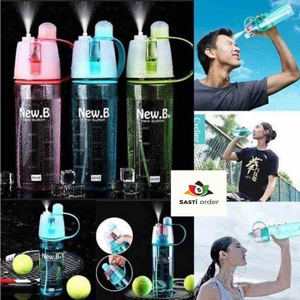 "Multipurpose spray water bottle with an adjustable nozzle for misting or streaming, perfect for hydration and cleaning."