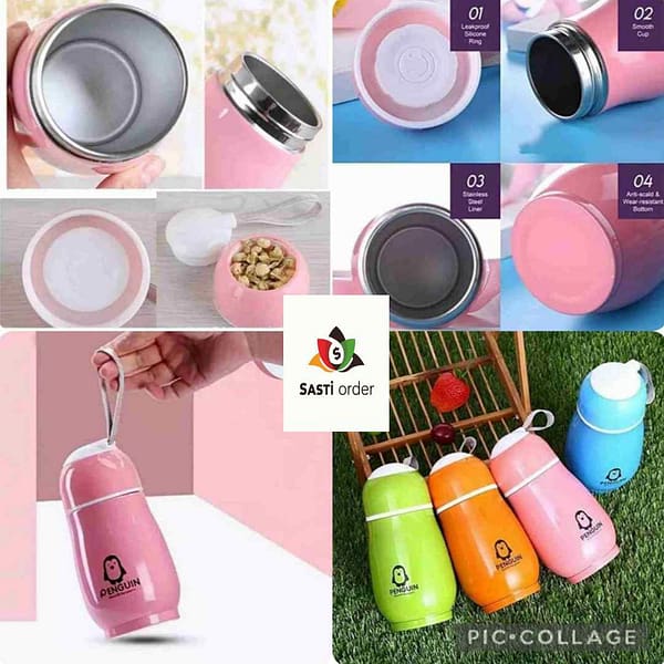 "Penguin Thermos Water Bottle with double-wall insulation and a cute penguin design for keeping beverages hot or cold."