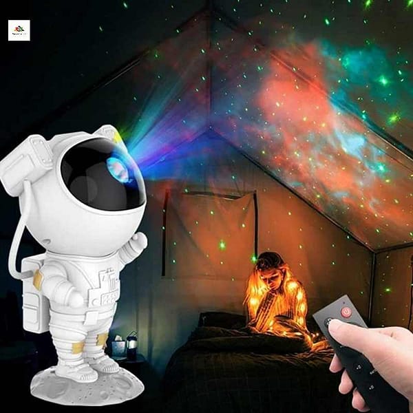 "3D Space Night Lamp with moon design and color-changing LED lights creating a calming celestial ambiance in a room."