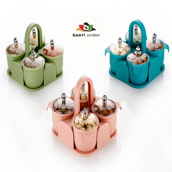 Marvella Stylish 4 in 1 Airtight Dry Fruit Containers Set with separate compartments and airtight seals for fresh storage of dry fruits and snacks.