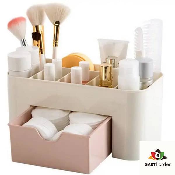 Cosmetic Storage Box with multiple compartments, durable transparent material, and sleek design for organizing makeup, skincare, and beauty accessories.