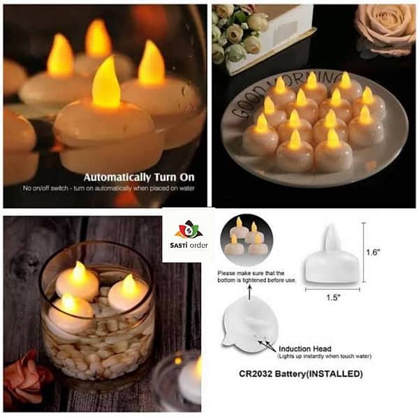 Flameless Floating Candles Christmas Waterproof Floating Tealights Warm White LED Battery Flickering Electric Tea Lights for Halloween Party Centerpiece Decor (Yellow) 12pc
