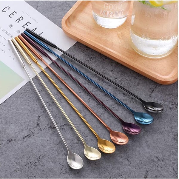 4Pcs set with brush Reusable Straw Spoon Stainless Steel