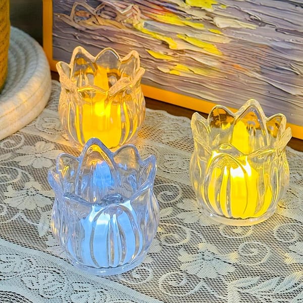 Candles LED Lights Diya Artificial Flower Lights Tulip Light (Pack of 2)